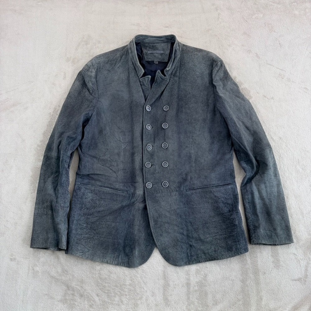 John Varvatos Military Double Breasted Coat Jacket in Grey Sheep Skin Suede IT56